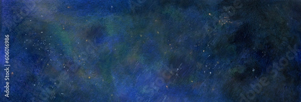 Obraz 青いグラデーションが美しい、手描きの星空の横長の背景