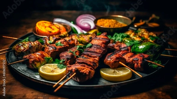 Fototapeta Taste of India: A Flavorful Platter of Tandoori Delicacies. Generative AI.