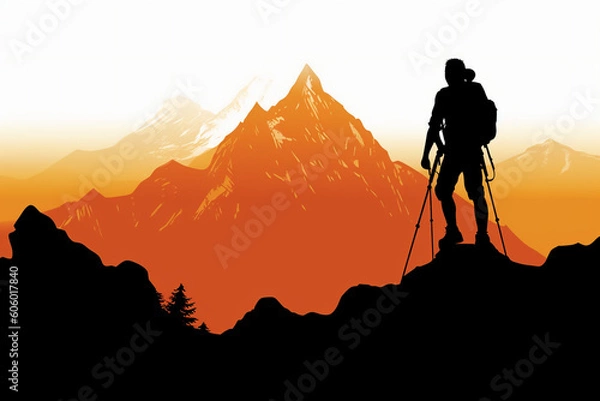 Fototapeta A silhouette of hiker. AI generative
