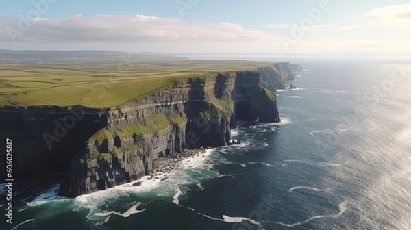 Fototapeta Witness the grandeur of the Cliffs of Moher in Ireland, as showcased in captivating drone footage. Generated by AI.