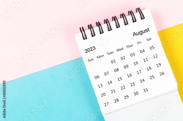 Obraz The August 2023 Monthly desk calendar for 2023 year on beautiful background.