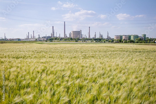 Obraz Pole z przemysłem w tle