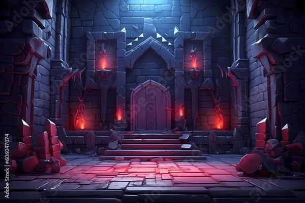 Obraz Dungeon arena background illustration for game design. Vampire themed battle arena. Castle arena. Video game background. Concept art