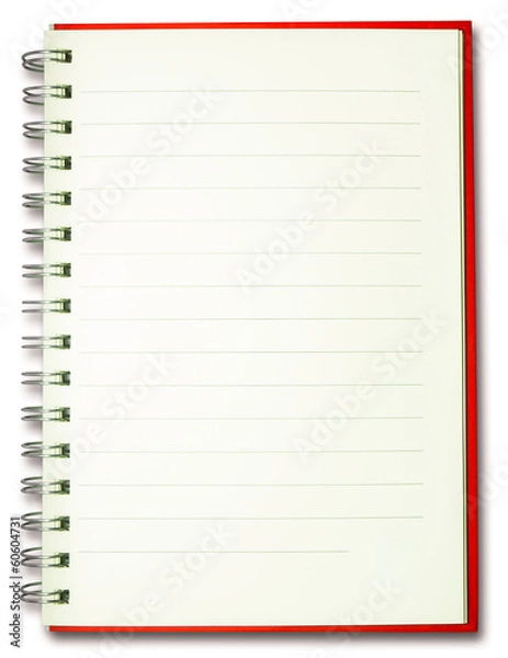 Fototapeta blank plain line spiral red cover notebook isolated on white