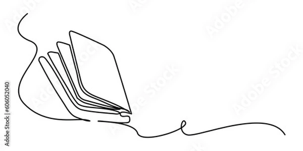 Fototapeta Continuously one line draws an open book with flying pages. educational equipment illustration back to school theme for website landing page. book banner single line drawing