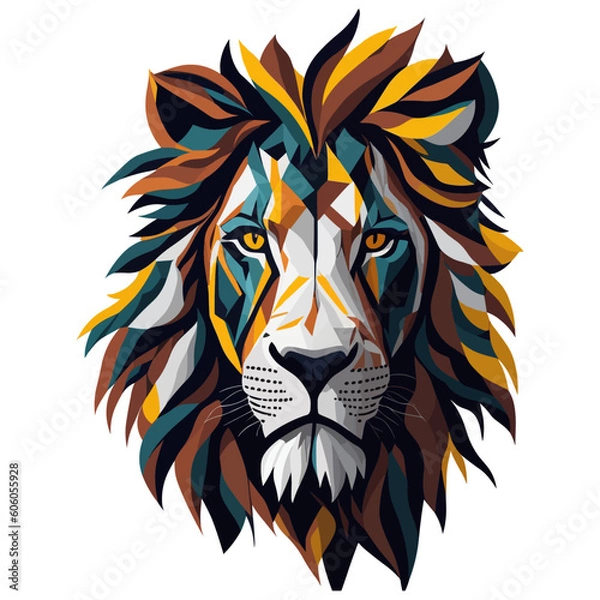 Fototapeta Abstract shape of a lion's face. Vector illustration. T-shirt print. White background. Mosaic style