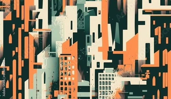 Fototapeta seamless pattern with abstract urban city, illustration, Generative AI