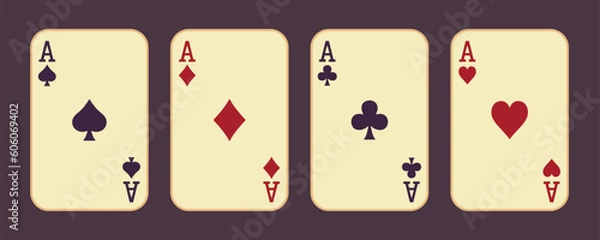 Fototapeta Set of aces. Old playing cards. Vector clipart.