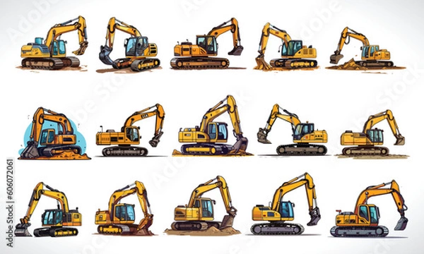 Obraz Construction Logo Design Pack Set Of Excavator