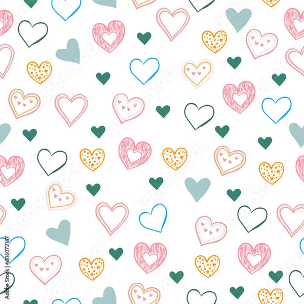 Fototapeta beautiful vector seamless pattern with pink and red hearts	