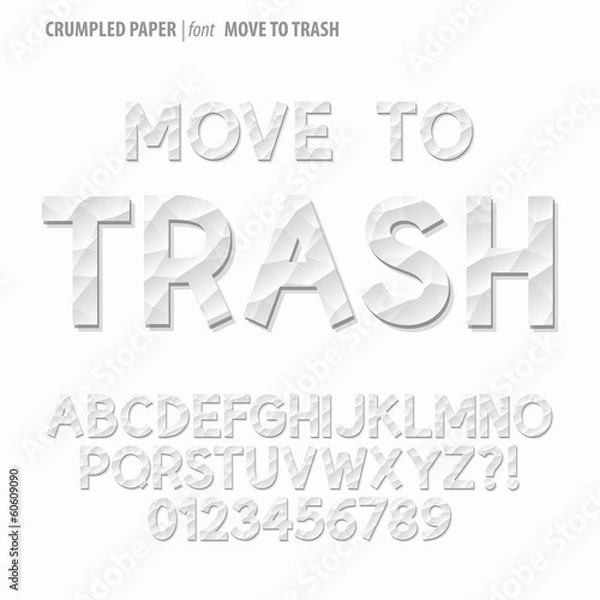 Obraz Crumpled Paper Alphabet and Digit Vector
