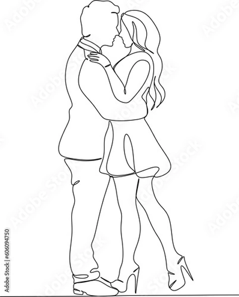 Fototapeta one line drawing of hugging couple vector minimalism. Single hand drawn continuous of man and woman in romantic moment.