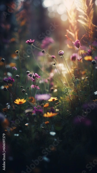 Fototapeta Phone wallpaper revealing colorful wildflowers. Generative AI Image