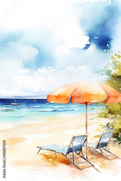 Obraz beach chairs and umbrella