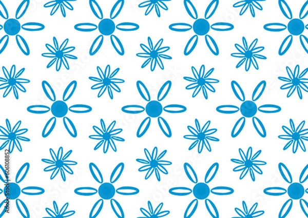 Obraz Repeat blue flowers pattern on white background, replete pattern image for fabric print design