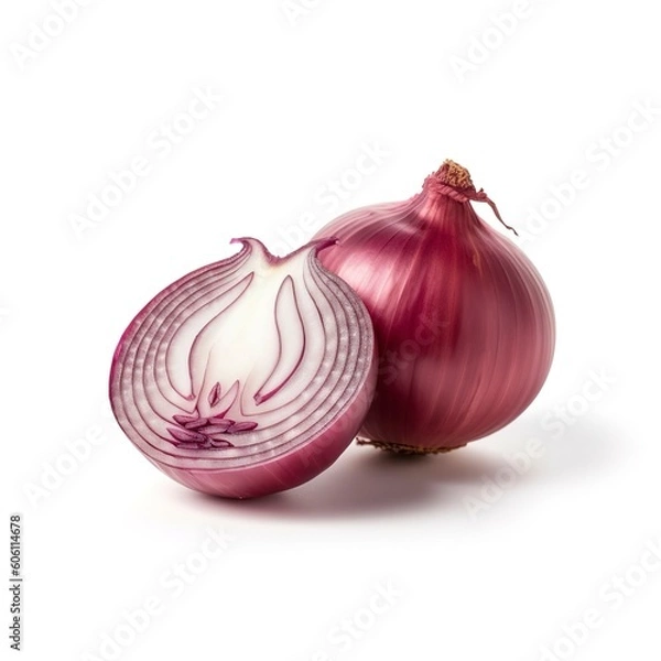 Obraz Red onion with cut in half isolated on white background 