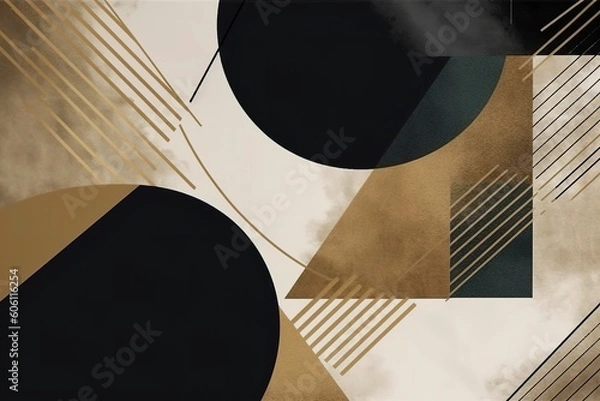 Obraz Golden abstract art geometric figures. Stylish modern wall art for wall decoration, wallpaper, murals, carpets, hanging pictures, generate ai