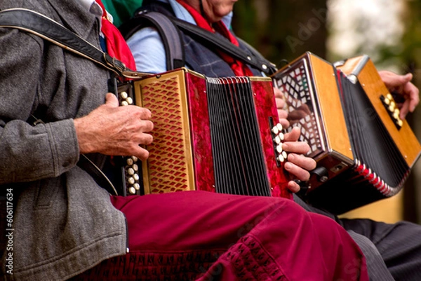 Obraz Duo of gaiteros, gauchos playing harmonica