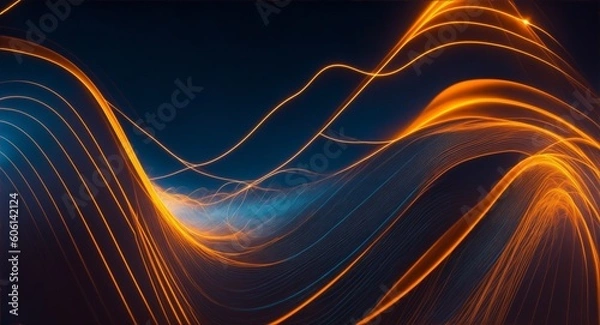 Obraz Waves of beautiful electric lines on dark background, generative ai