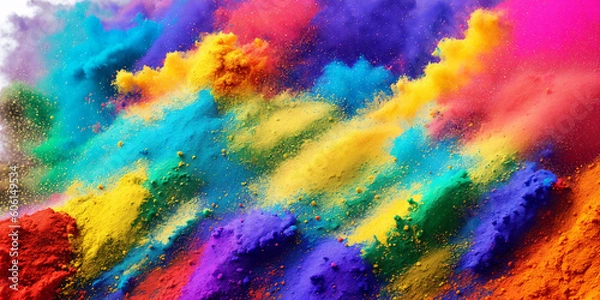 Fototapeta A colorful explosion of colored powder on a white background. Color splashes. Rainbow color paint explosion. Generative AI