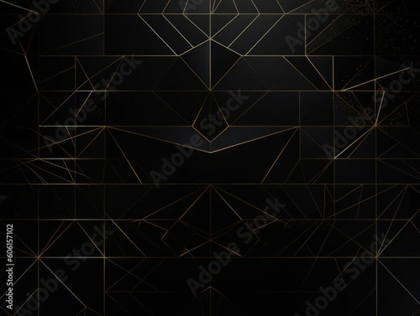 Fototapeta Dark black mosaic background with golden lines Art Deco luxury style texture Created with Generative AI technology