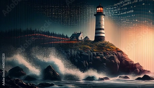 Obraz Generative AI lighthouse on the coast