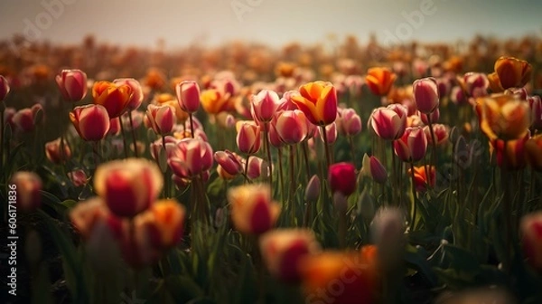 Obraz Close Up of a Field of colorful Tulips