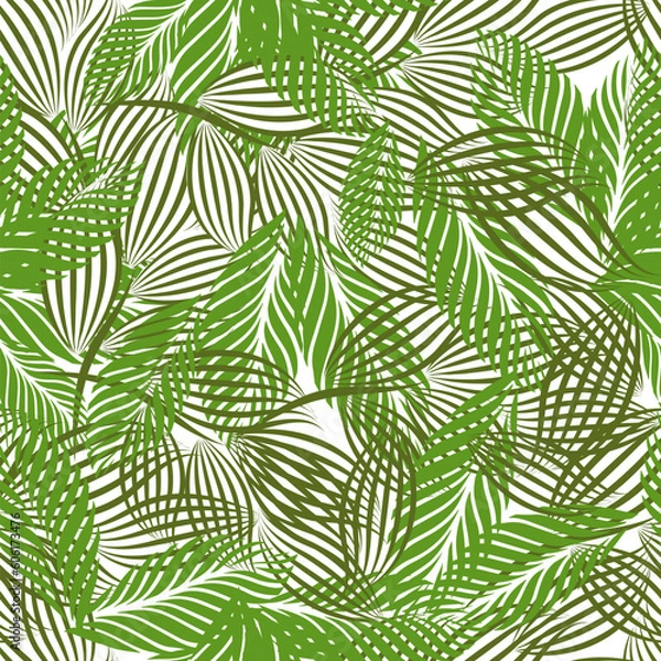 Fototapeta Seamless pattern green graphic tree leaves. Vector illustration