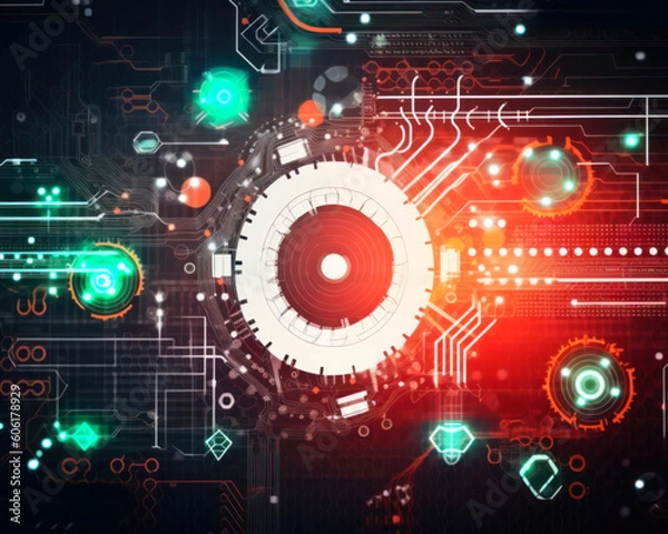Obraz Abstract Technological Background with Various Elements - Post-processed Generative AI