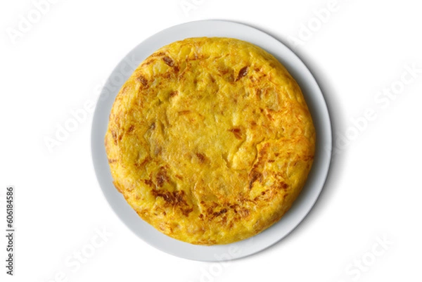 Fototapeta Potato and onion omelette in a plate isolated on empty background