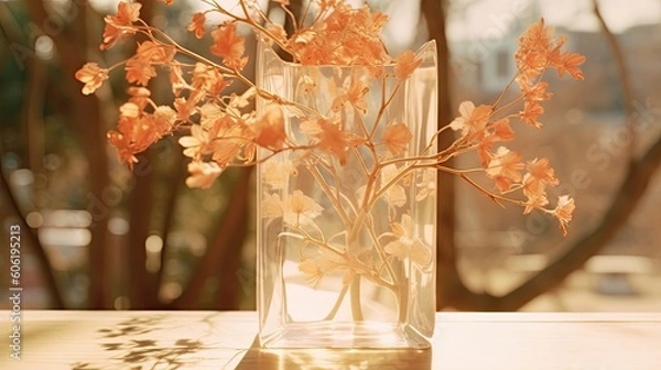 Obraz a vase that is sitting in a glass vase outdoors Generative Ai