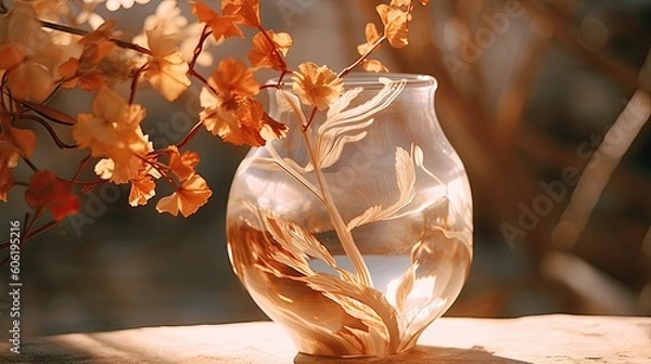 Obraz a vase that is sitting in a glass vase outdoors Generative Ai