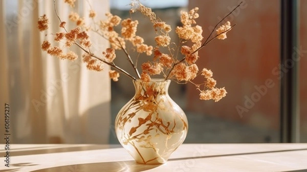 Obraz a vase that is sitting in a glass vase outdoors Generative Ai