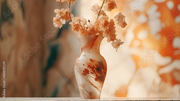 Obraz a vase that is sitting in a glass vase outdoors Generative Ai
