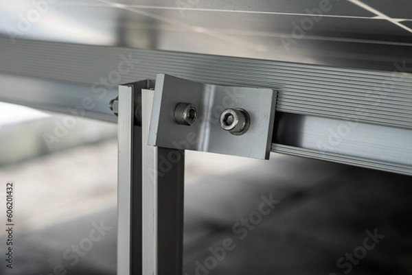 Fototapeta Close up on the mounting rails to support the solar panel system.