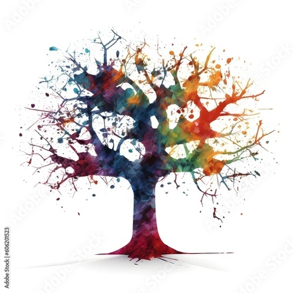 Fototapeta tree coloured branches in splashed painting style on white background