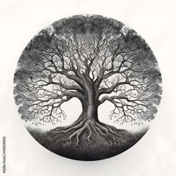 Fototapeta eternal tree with branches and roots in a circle as an icon