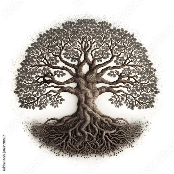 Fototapeta eternal brown tree with branches and roots on white background