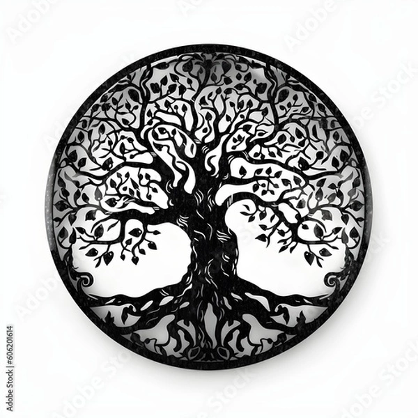 Fototapeta eternal tree with branches and roots in a circle as an icon