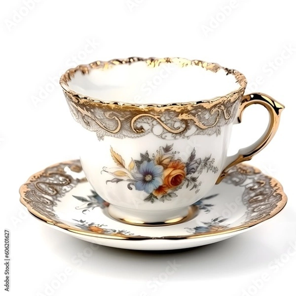Obraz ornamental victorian style empty cup of tea isolated