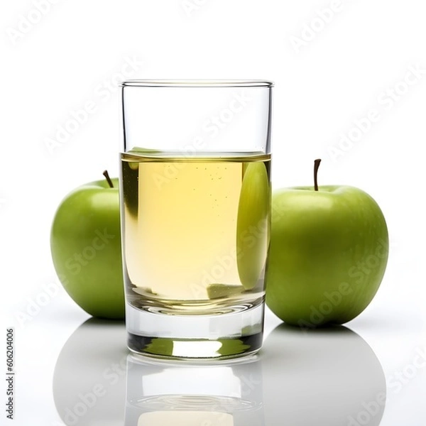 Fototapeta green apple juice glass with 2 green apples next to it