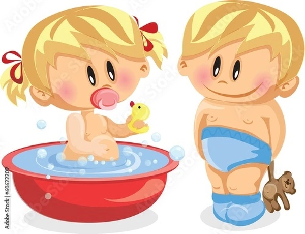 Fototapeta Векторная иллюстрация мальчика и девочку