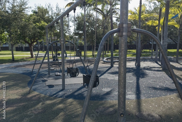 Fototapeta Playground. Swing. Children's swing. Soft focus