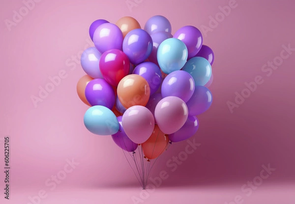 Obraz Colored balloons on pink background. Generative AI.