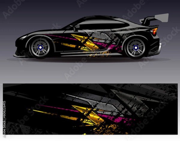Fototapeta Car wrap design vector.Graphic abstract stripe racing background designs for vehicle, rally, race, adventure and car racing livery