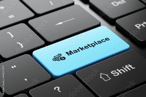 Fototapeta Marketing concept: Calculator and Marketplace on computer