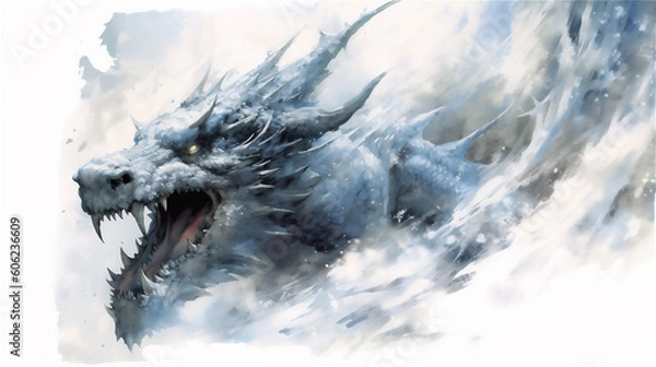 Fototapeta Generative AI, Frostfire: The Icy Breath of the Mighty Dragon