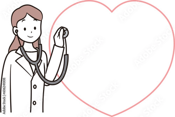Fototapeta 日本人女性医師とハートの吹き出しのイラスト素材