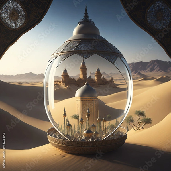 Obraz Mosque Lantern Glass Bottle Ai Generated