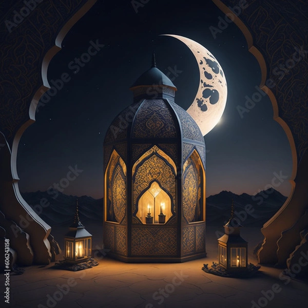 Fototapeta Lantern Candle Light Islamic Pattern Ai Generated